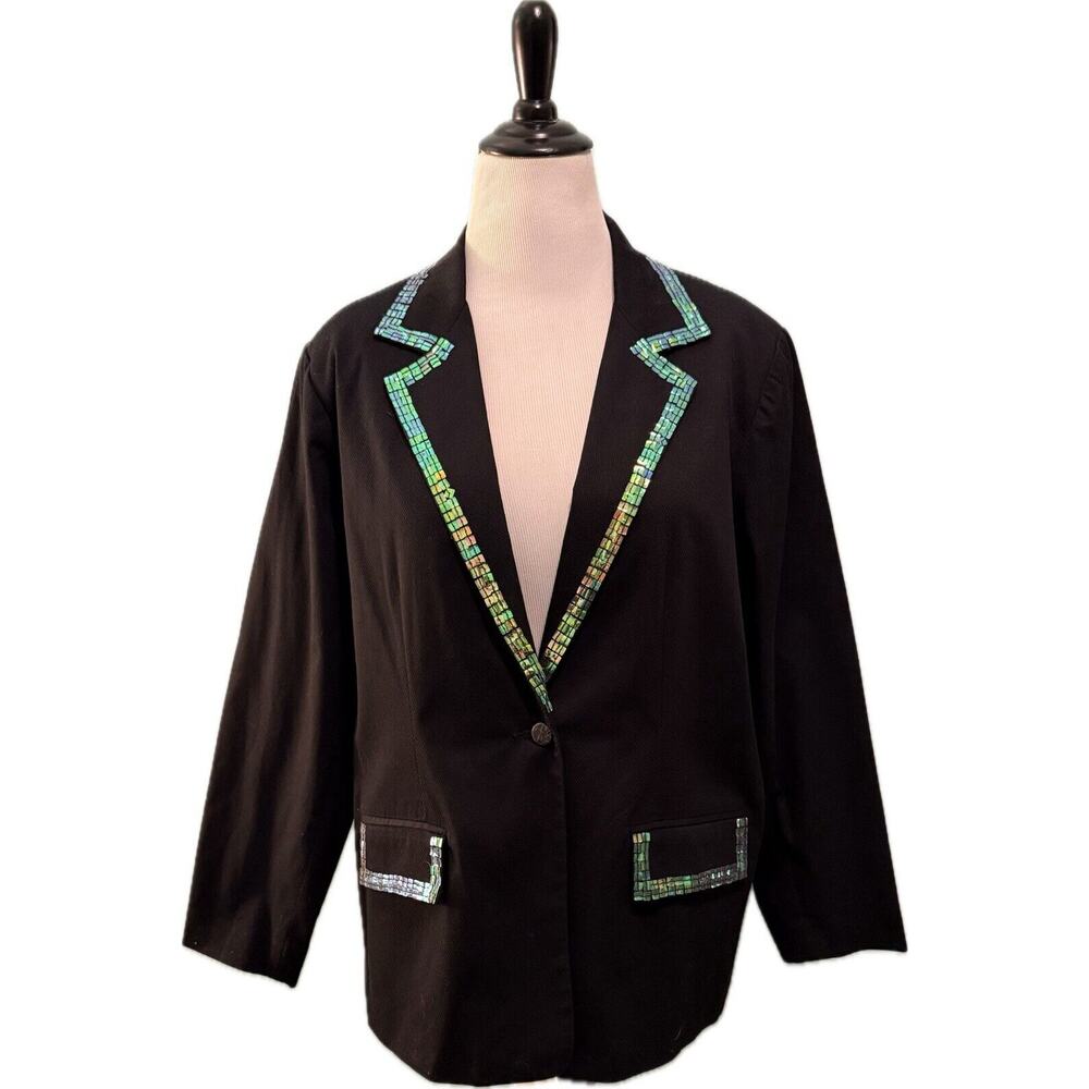 Quacker Factory Blazer Jacket Plus Size 1x Black … - image 1